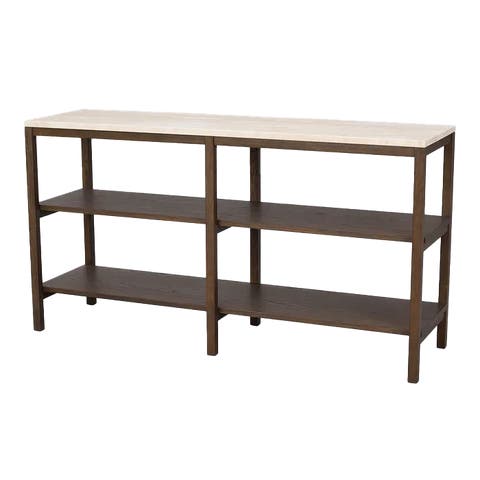 Orwel houten open kast met travertine blad - donker eiken - 140 cm