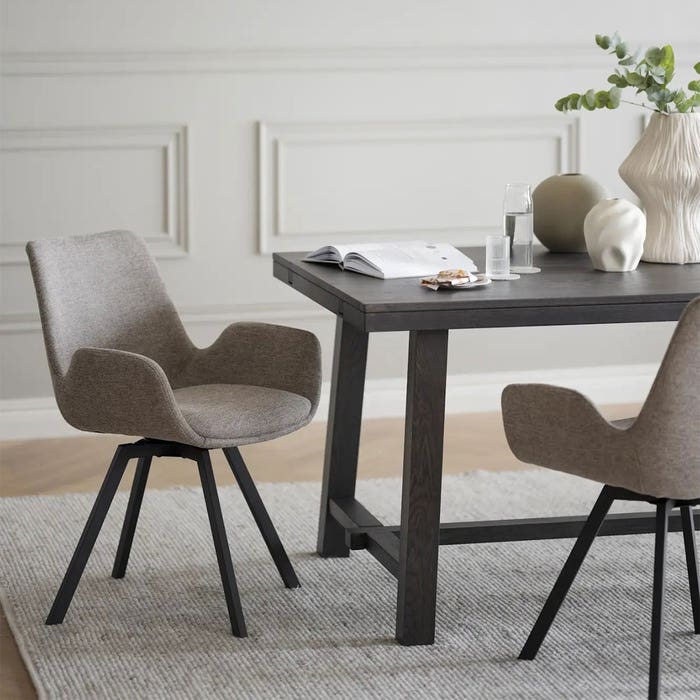 Brooklyn verlengbare houten eettafel donker eiken - 170 x 95 cm - eetkamertafel - 6 persoons - massief eiken - japandi - scandinavisch - donkerbruin - lange - verlengbare
