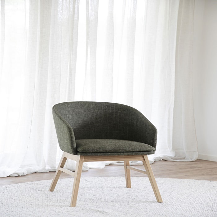 Windham eetkamerstoel groen - naturel eiken onderstel - set van 2 - stoel - met armleuning - stof - scandinavisch - houten poten