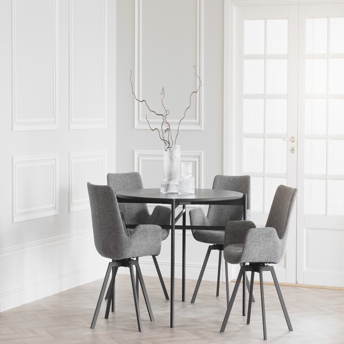 Norwell draaibare eetkamerstoel grijs - zwart onderstel - Set van 2 - stoel - landelijk - eettafelstoel - zwart - modern - scandinavisch - met armleuning