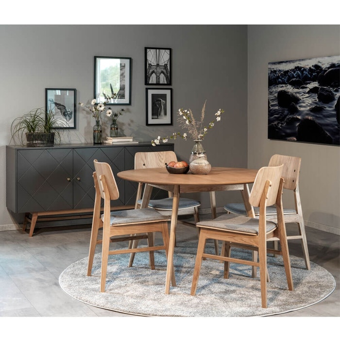 Nagano houten eetkamerstoel naturel - met grijs zitkussen - set van 2 - stoel - hout - eiken - grijs - scandinavisch - retro - met zitkussen