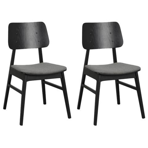 Nagano houten eetkamerstoel zwart - met grijs zitkussen - set van 2