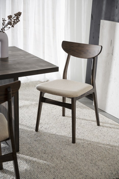 Rodham houten eetkamerstoel donker eiken - gestoffeerde zitting beige - set van 2 - stoel - beige - retro - bruin - Scandinavisch - zonder armleuning