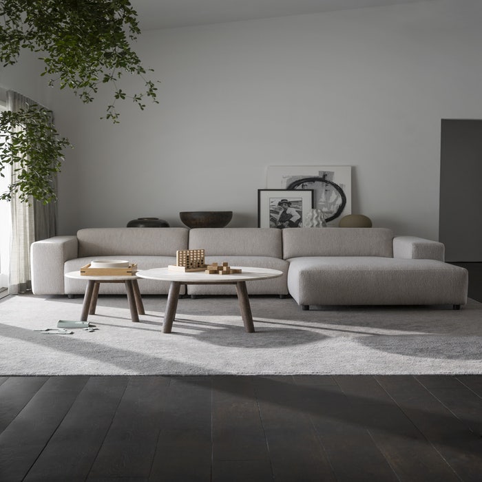 Willard gestoffeerde 4-zits hoekbank lichtbeige - rechts - 312 cm - zitbank - grote - mooie - bankstel - groot - lounge - met chaise longue - stoffen - landelijke - moderne - taupe - zandkleur