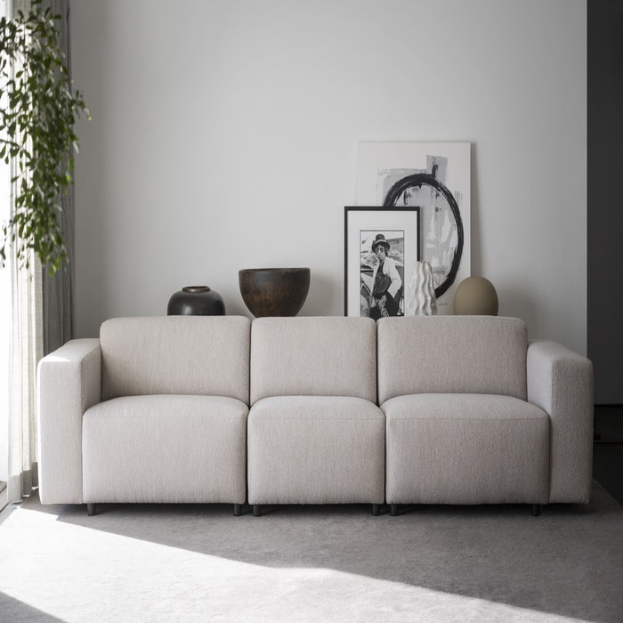 Willard gestoffeerde 4 zitsbank lichtbeige - 314 cm - bankstel - stof - taupe