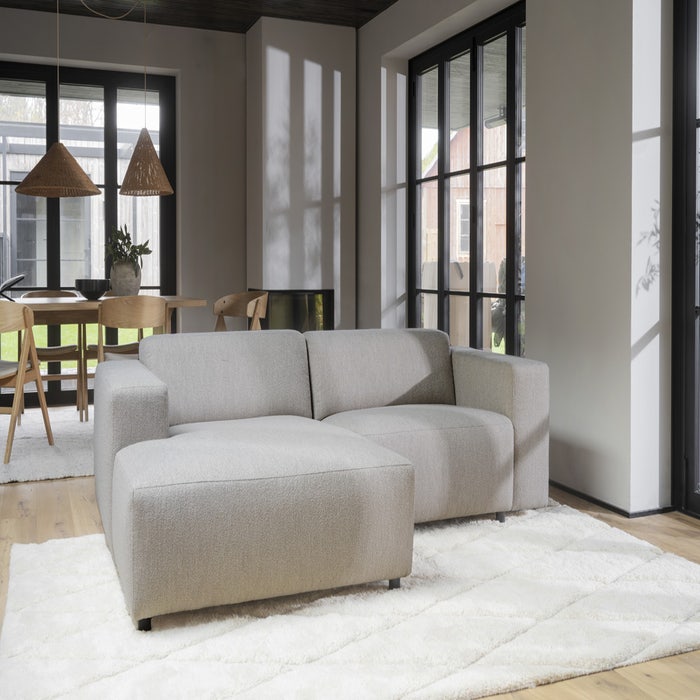 Willard gestoffeerde 3-zits hoekbank lichtbeige - links - 234 cm - zitbank - grote - mooie - bankstel - lounge - met chaise longue - stoffen - landelijke - moderne - taupe - zandkleur