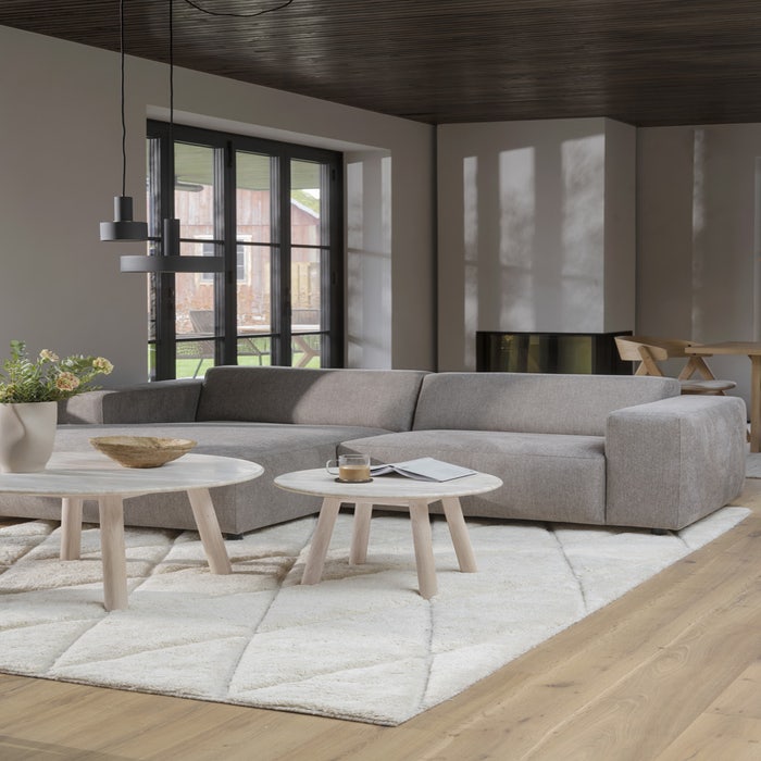 Willard gestoffeerde 3-zits hoekbank beige - links - 234 cm - zitbank - grote - mooie - bankstel - lounge - met chaise longue - stoffen - landelijke - moderne - taupe - zandkleur