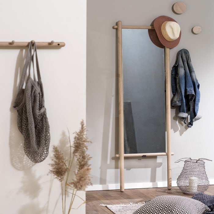Milford eikenhouten staande spiegel naturel - 180 cm - passpiegel - grote - hout - houten lijst - in woonkamer - slaapkamer - voor in de hal