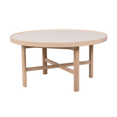 Marsden ronde houten salontafel met beige keramieken blad - Ø 90 cm