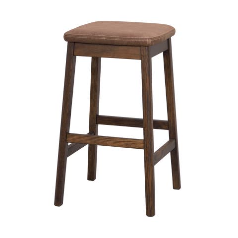 Livermore eikenhouten barkruk donkerbruin met bruin kunstleer zitkussen - 68 cm