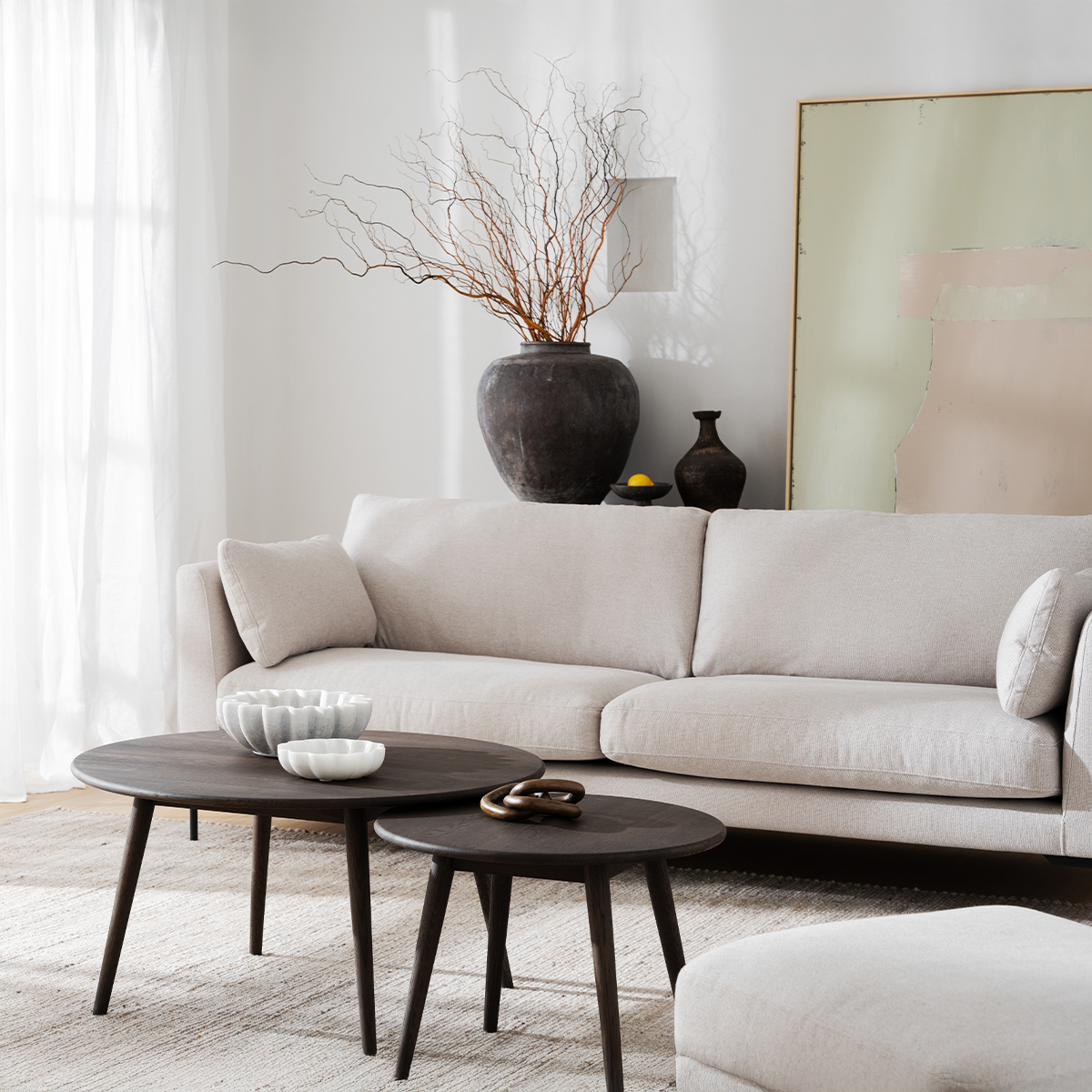 Corwin gestoffeerde 3 zitsbank beige - 238 cm - bankstel - stof - zandkleur - scandinavisch