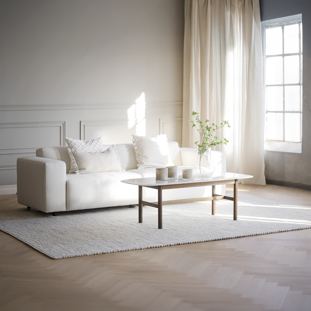 Willard gestoffeerde 3 zitsbank wit - 236 cm - bankstel - stof - créme