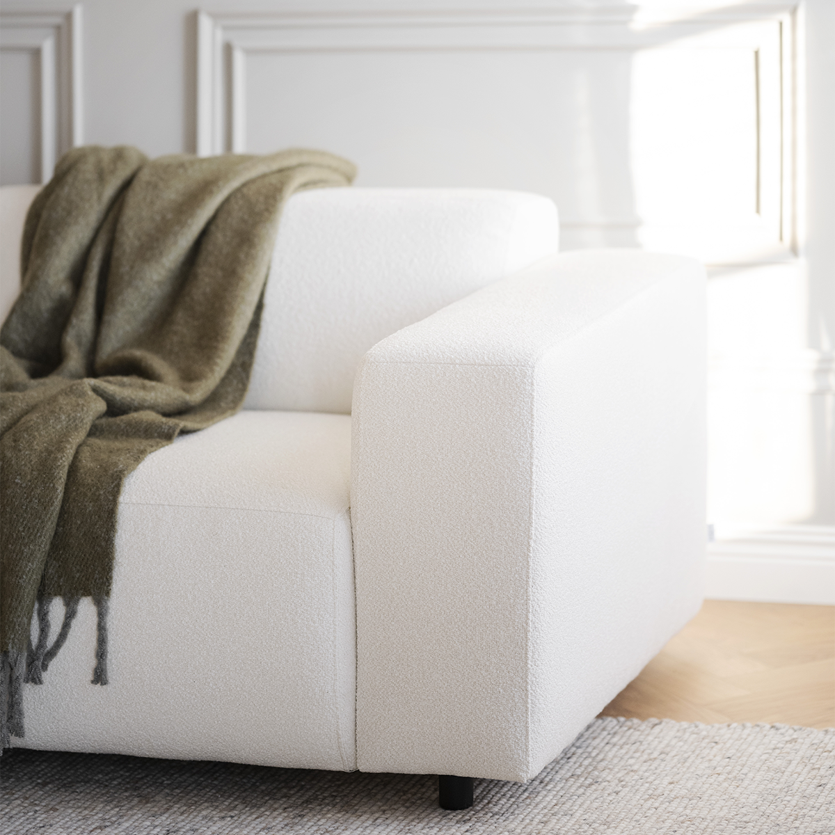 Willard gestoffeerde 4-zits hoekbank wit - links - 312 cm - zitbank - grote - mooie - bankstel - groot - lounge - met chaise longue - stoffen - landelijke - moderne - créme