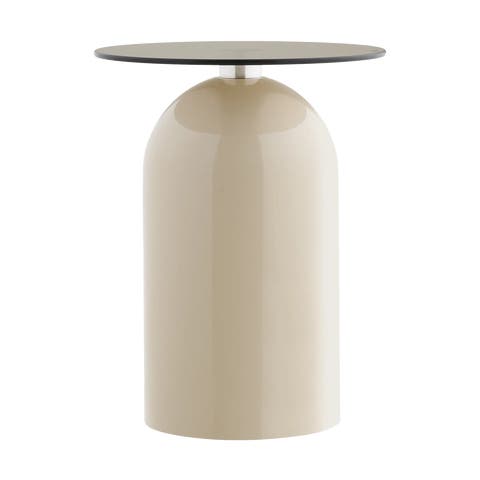 Raiza metalen bijzettafel beige met glazen blad - Ø40