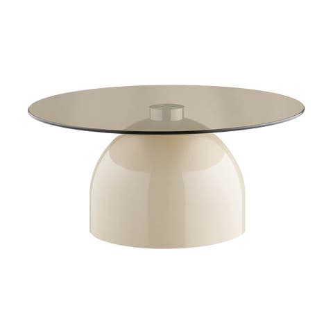 Raiza metalen salontafel beige met glazen blad - Ø70