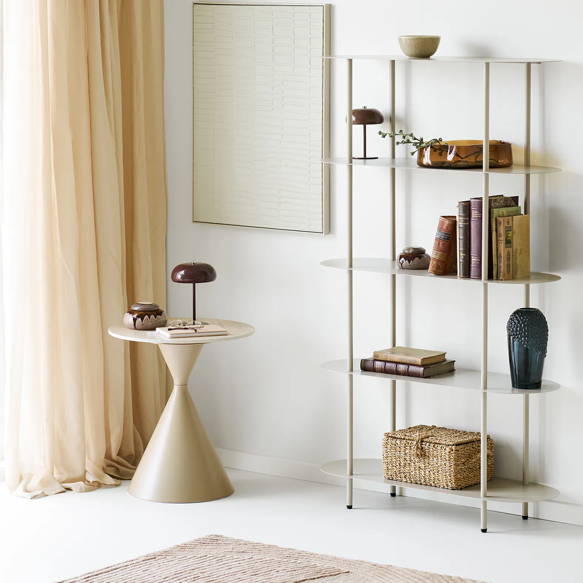 Riana metalen boekenkast beige - 90 x 150 cm zand - opbergkast