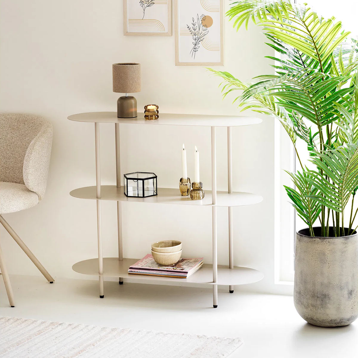 Riana metalen boekenkast beige - 90 x 81 cm zand- sidetable - opbergkast