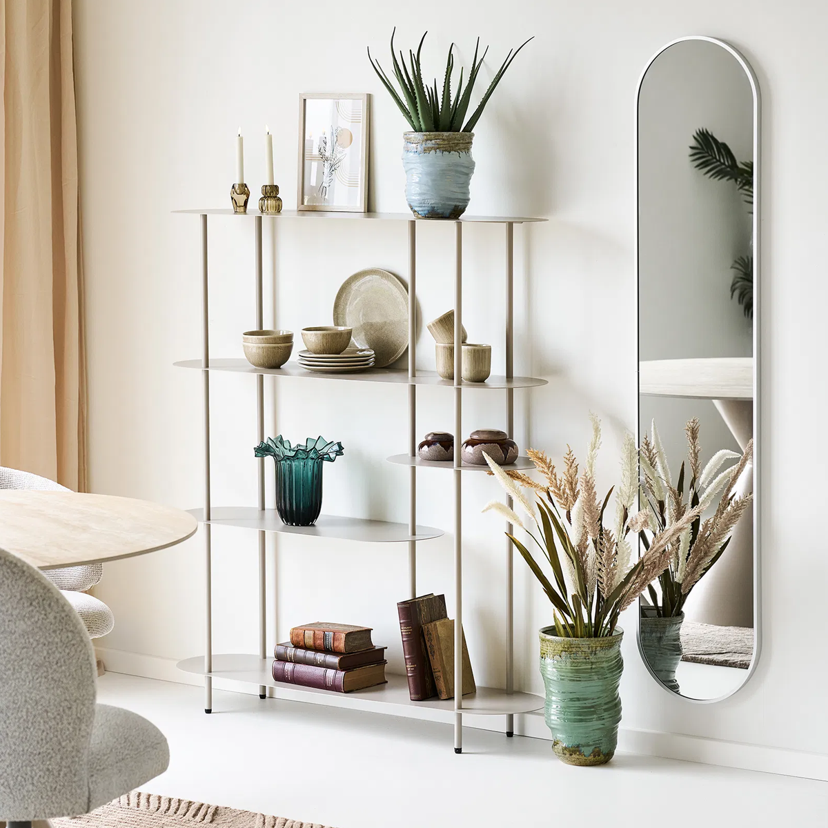 Riana metalen boekenkast beige - 118 x 139 cm zand - opbergkast - side table