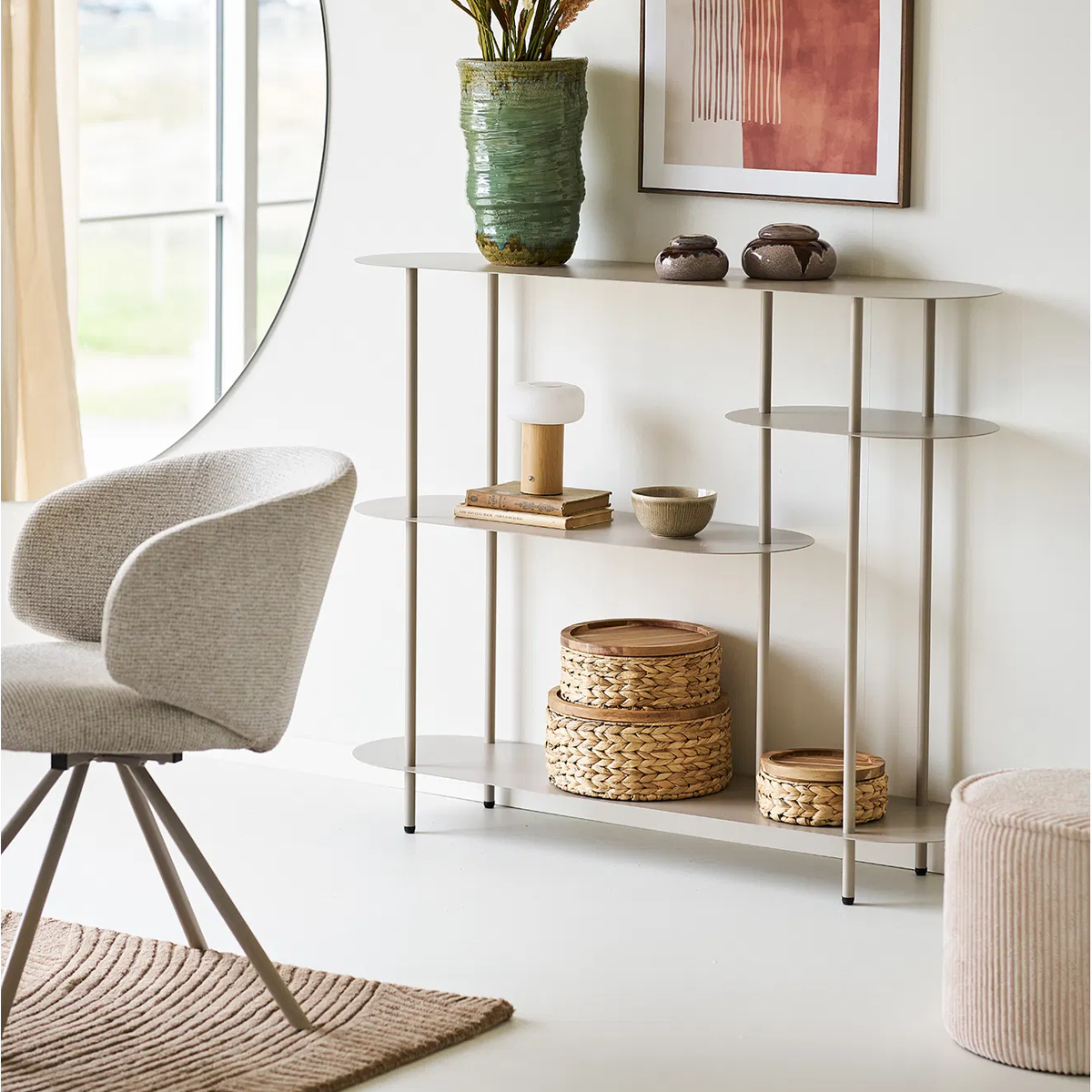 Riana metalen boekenkast beige - 118 x 97 cm zand - opbergkast - sidetable