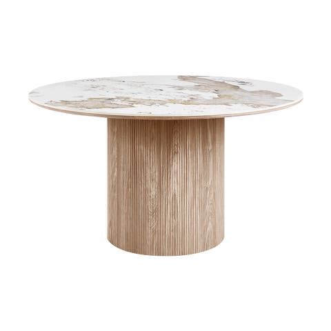 Ronda houten eettafel met keramiek blad bruin - Ø140 x 75 cm