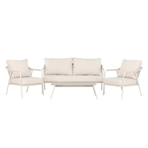 Sienna 4 delige tuin loungeset beige - tweezitsbank, twee fauteuils en salontafel - met zitkussens
