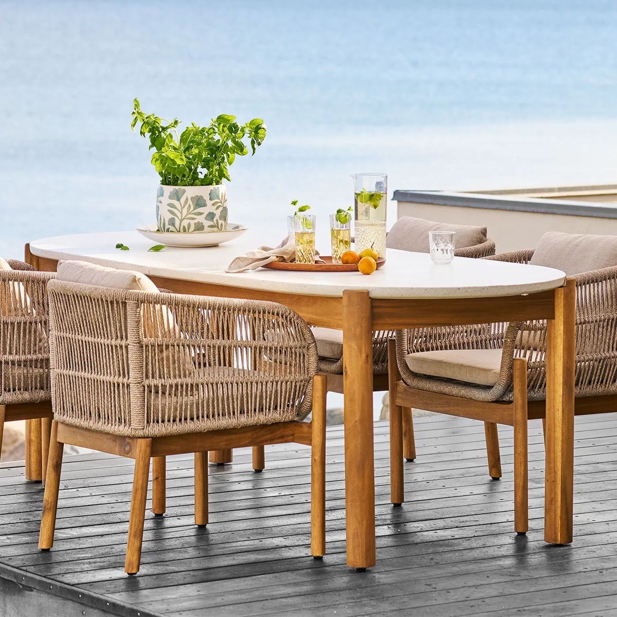 Teresa houten tafel naturel met terazzo blad -  210 x 95 cm acaciahout - tuintafel - 6 tot 8 personen