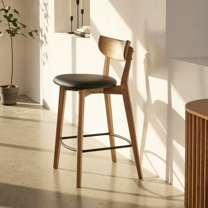 Jack houten barkruk naturel - 65 cm - barstoel - kookeiland - met rugleuning - keuken