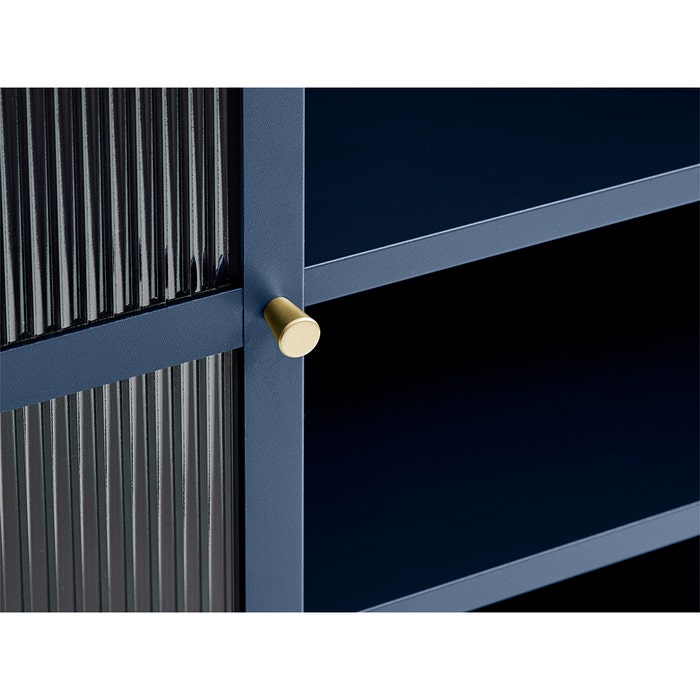 Katja metalen vitrinekast blauw - 111 x 140 cm - dressoir - opbergkast - glas - industrieel - ribglas