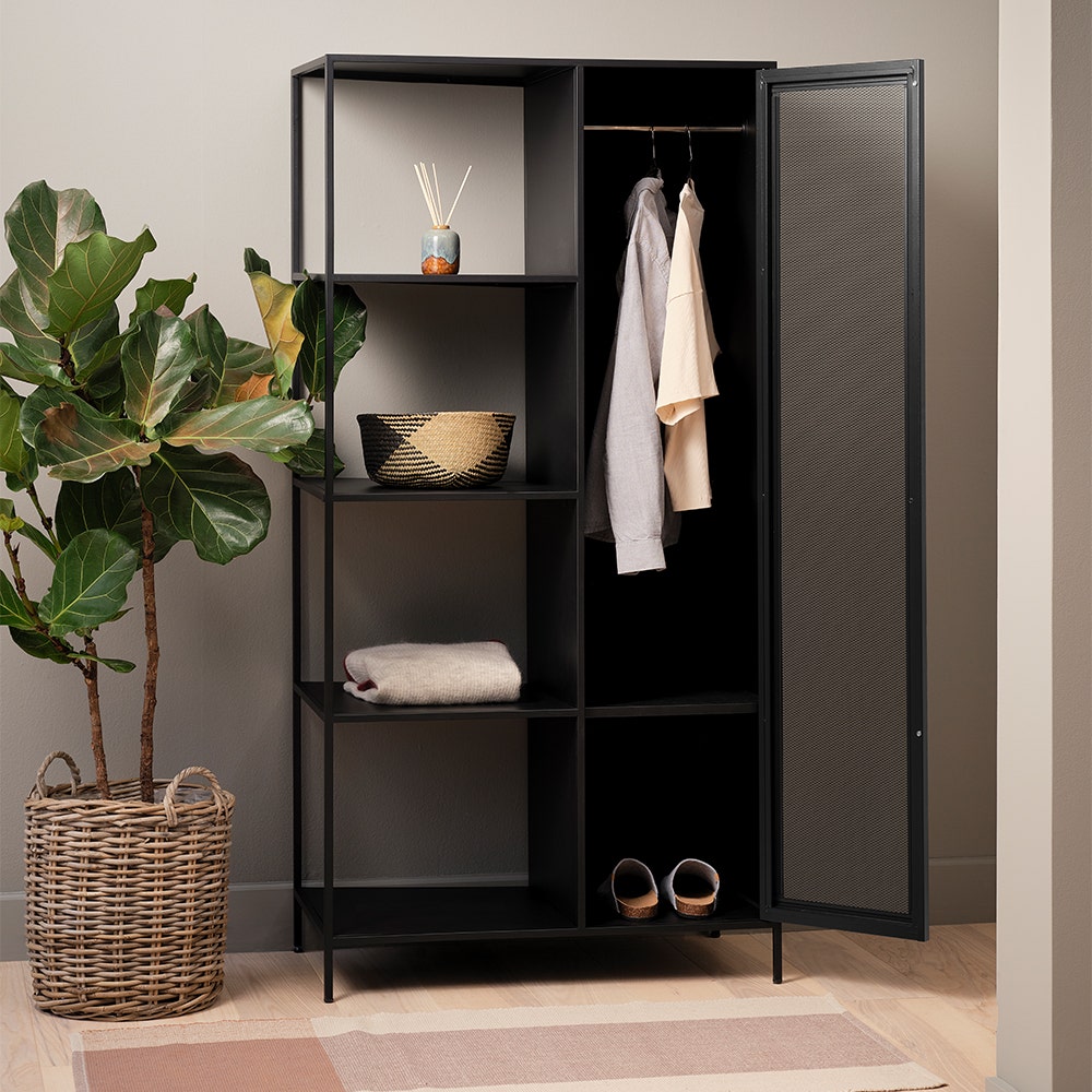 en.casa] Kledingkast Hvidovre open kast 170x100x35 cm zwart en houtkleurig