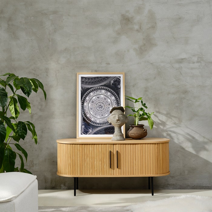 Lenn houten tv meubel naturel - 120 x 40 cm - tv kast - laag - modern - scandinavisch - ronde hoeken - zwarte metalen poten