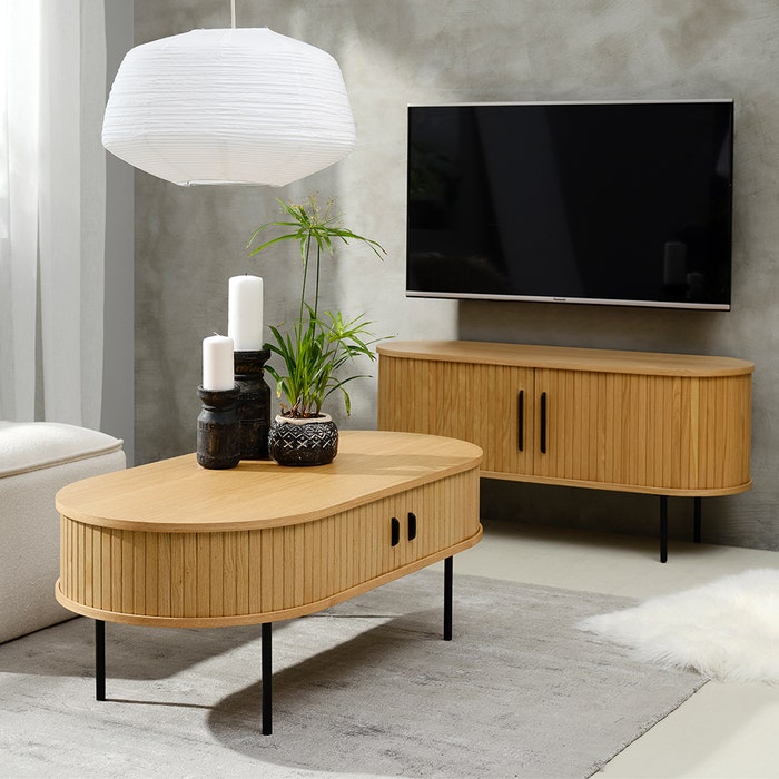 Lenn houten salontafel naturel - 120 x 60 cm - koffietafel - bijzettafel - tafeltje - eiken - scandinavisch - modern - ovaal