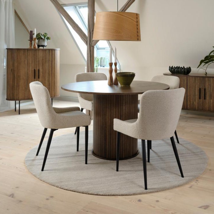 Lenn houten eettafel gerookt eiken - Ø 120 cm - tafel - eetkamertafel - 4 persoons - walnoot - japandi - donkerbruine - donker houten - bruine - modern