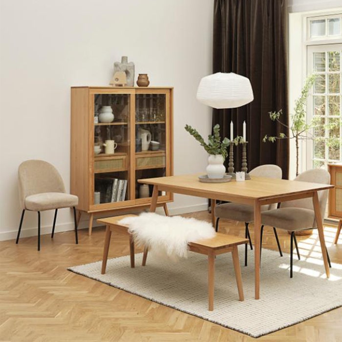 Boas houten vitrinekast naturel - 160 x 40 cm - kast - opbergkast - glas - retro