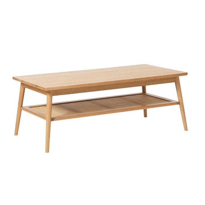 Boas houten salontafel naturel - 120 x 60 cm - bijzettafel - koffietafel - eiken - met opbergruimte - bruin - rattan