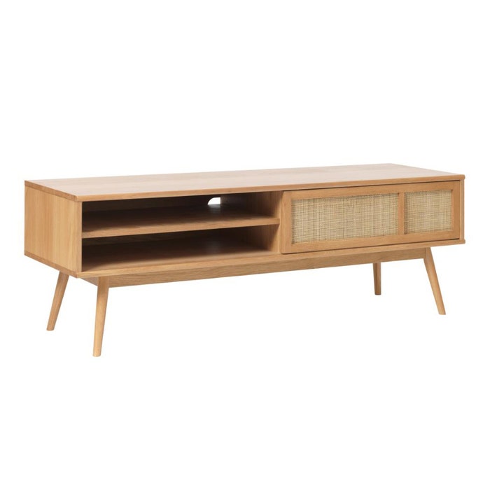 Boas houten tv meubel naturel - 150 x 45 cm - tv kast - landelijk - klein - retro - scandinavisch - rotan - schuifdeur - 150 cm - staand