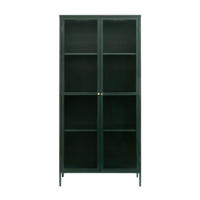 Katja metalen vitrinekast groen - 90 x 190 cm - dressoir - opbergkast - glas - industrieel - ribglas