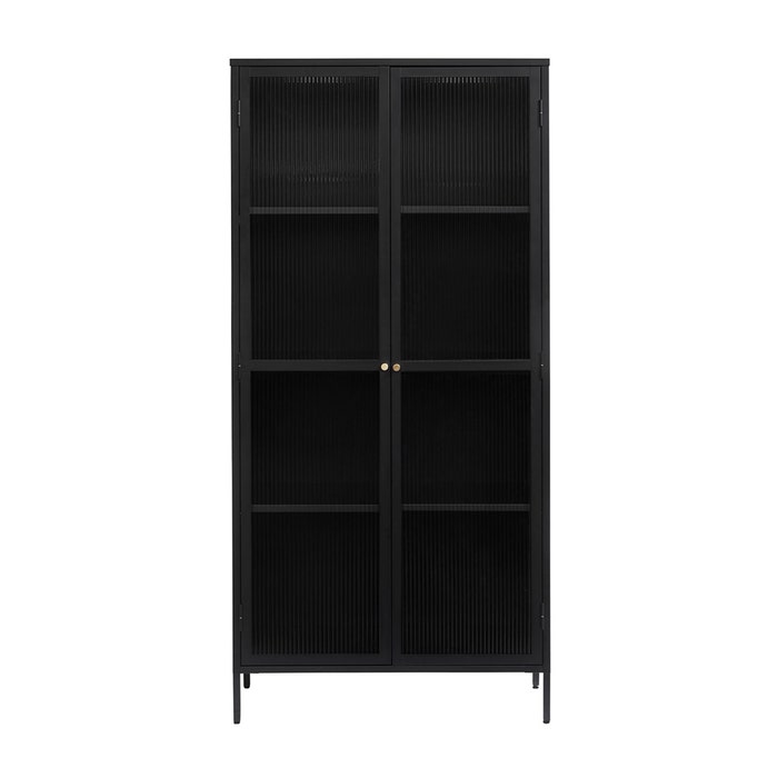 Katja metalen vitrinekast zwart - 90 x 190 cm - dressoir - opbergkast - glas - industrieel - ribglas