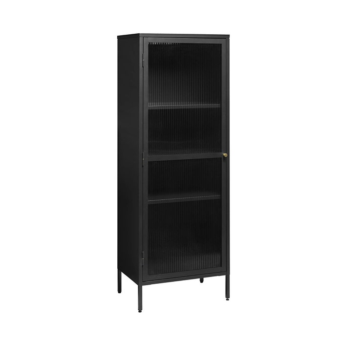 Katja metalen vitrinekast zwart - 58 x 160 cm - dressoir - opbergkast - glas - industrieel - ribglas