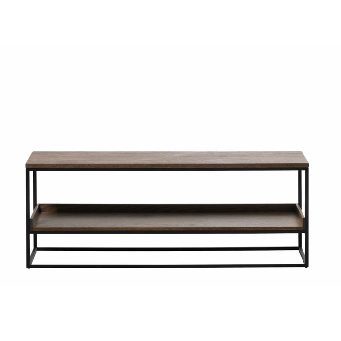 Rico houten bankje gerookt eiken - 120 x 45 cm - halbankje - zitbankje - metaal - zwart - bruin