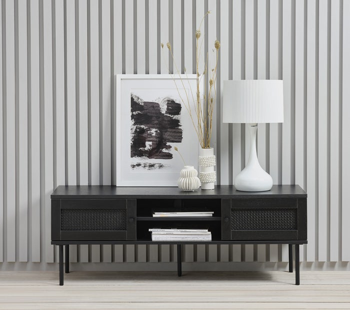 Jari houten tv meubel zwart - 120 x 40 cm - kast - lowboard - metaal -