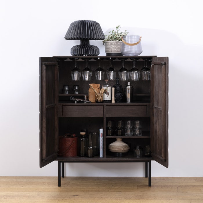 Vanja houten drankkast donkerbruin - 129 x 90 cm - opbergkast - wijnkast - barkast - cabinet