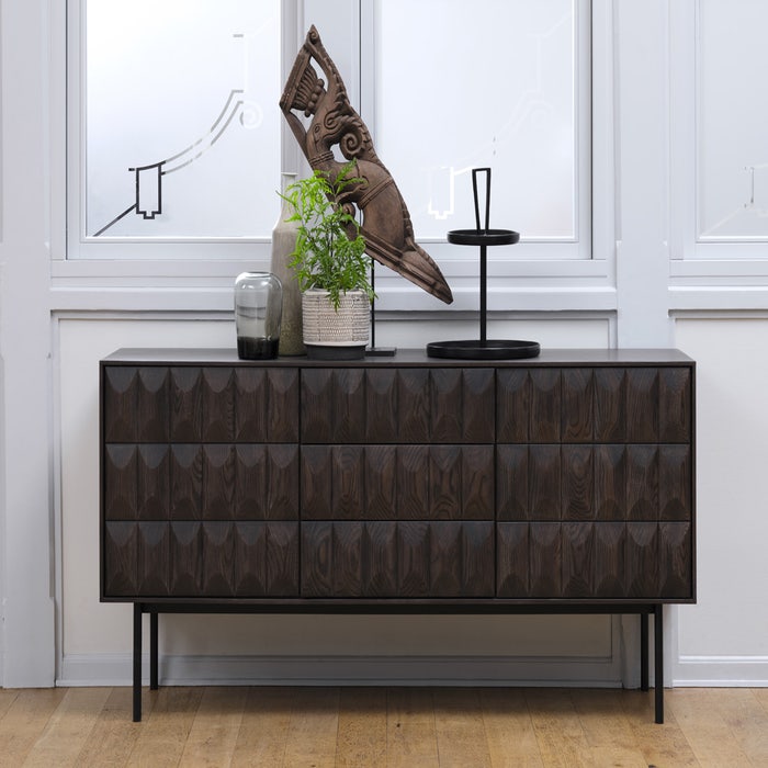 Vanja houten sideboard donkerbruin - 160 x 45 cm - kast - dressoir - industrieel - massief eiken - modern - ondiep dressoir - zwarte metalen poten