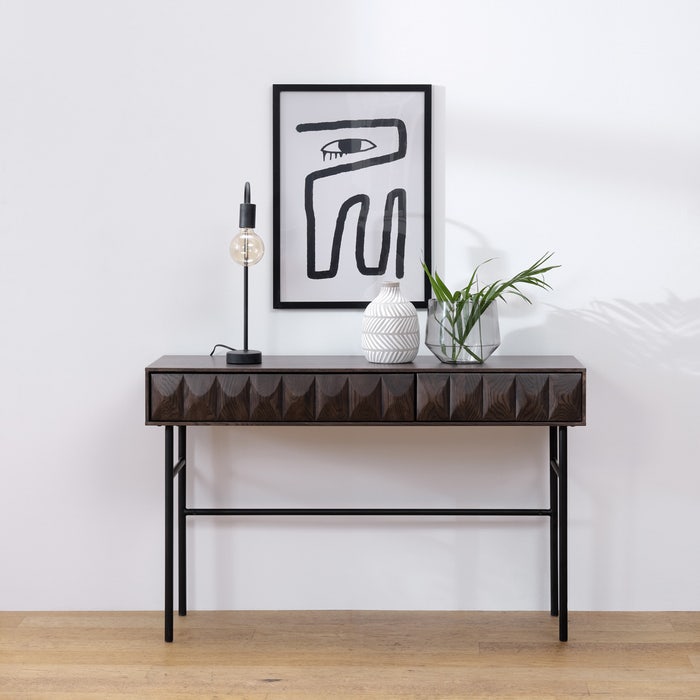 Vanja houten sidetable donkerbruin - 117 cm - console table - met lade - smal - hal - bank