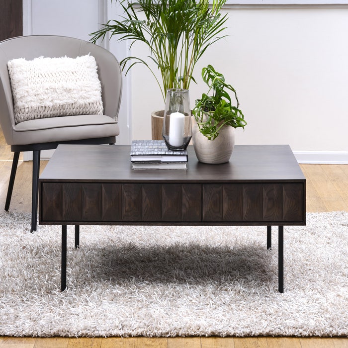 Vanja houten salontafel donkerbruin - 117 x 71 cm - koffietafel - bijzettafel - eiken - bruin