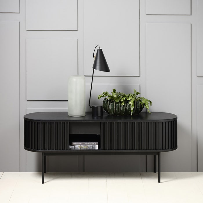 Redmer houten tv meubel zwart eiken - 160 x 45 cm - tv kast - industrieel - eiken - klein - scandinavisch - 120 cm - staand - ovaal