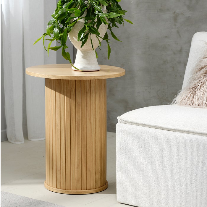Lenn houten bijzettafel naturel - Ø50 cm - tafeltje - hoog - voor bank - smal - scandinavisch - woonkamer