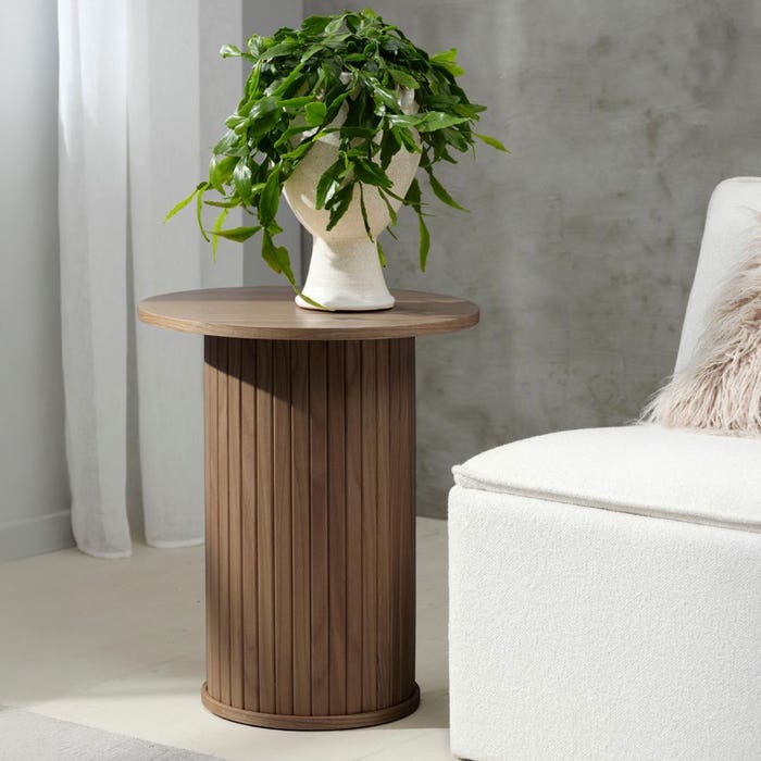 Lenn houten bijzettafel gerookt eiken - Ø50 cm - tafeltje - hoog - voor bank - smal - japandi - donkerbruin - scandinavisch - woonkamer