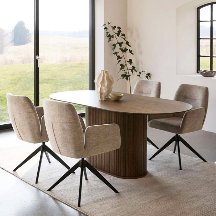 Lenn houten eettafel ovaal gerookt eiken - 180 x 95 cm - tafel - eetkamertafel - organische - 6 persoons - walnoot - japandi - donkerbruine - donker houten - modern