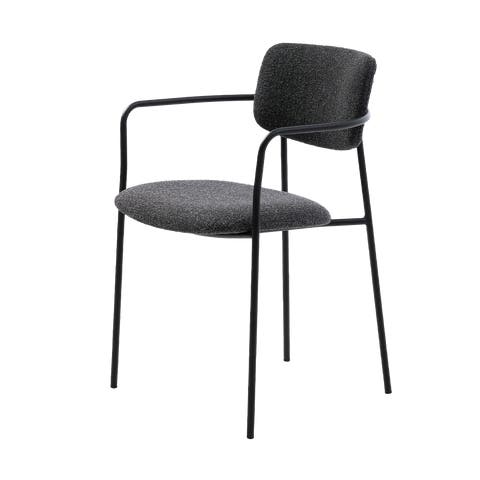 Chase metalen eetkamerstoel - met donkergrijze bouclé zitting en armleuning