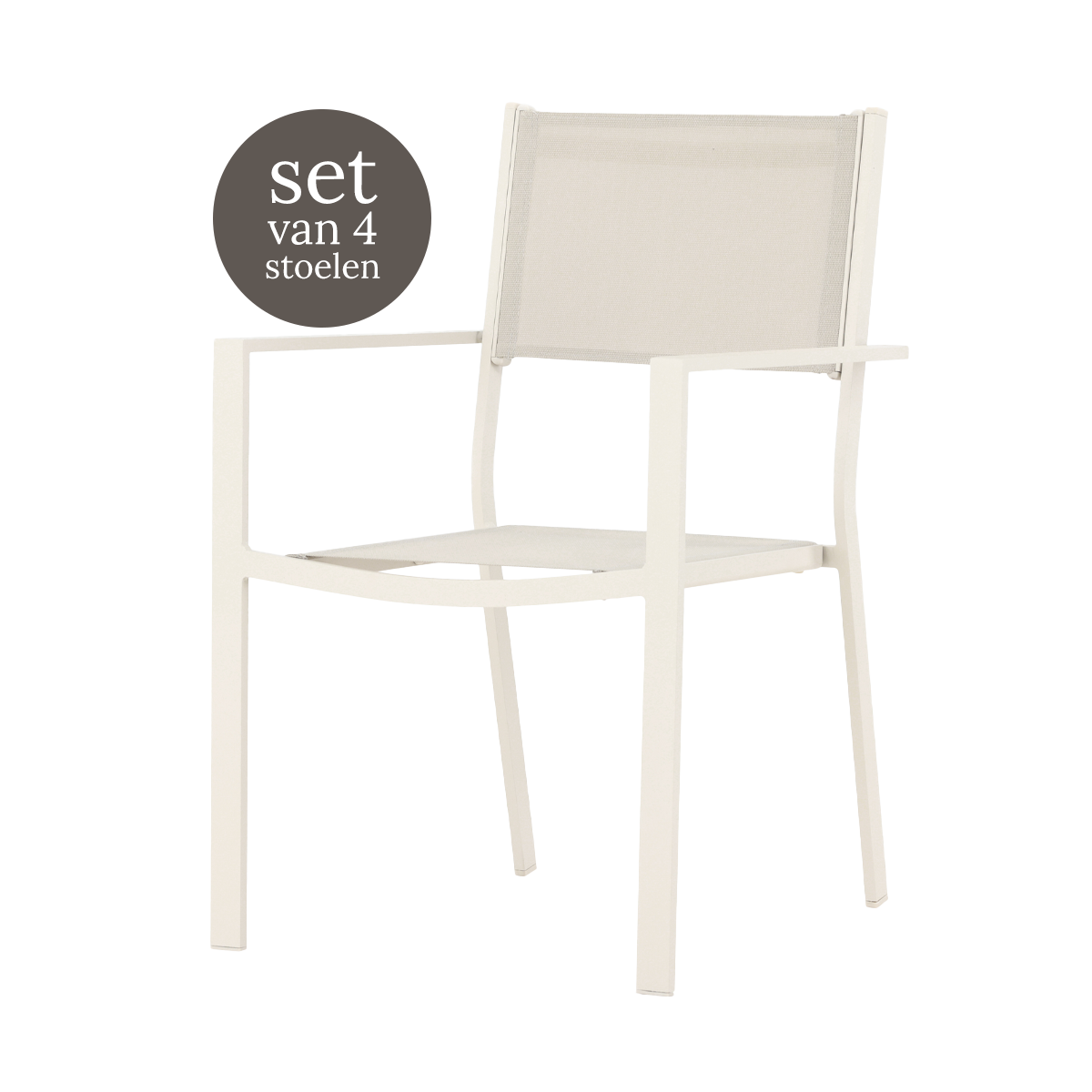 Narda aluminium tuinstoel beige - met armleuningen - set van 2